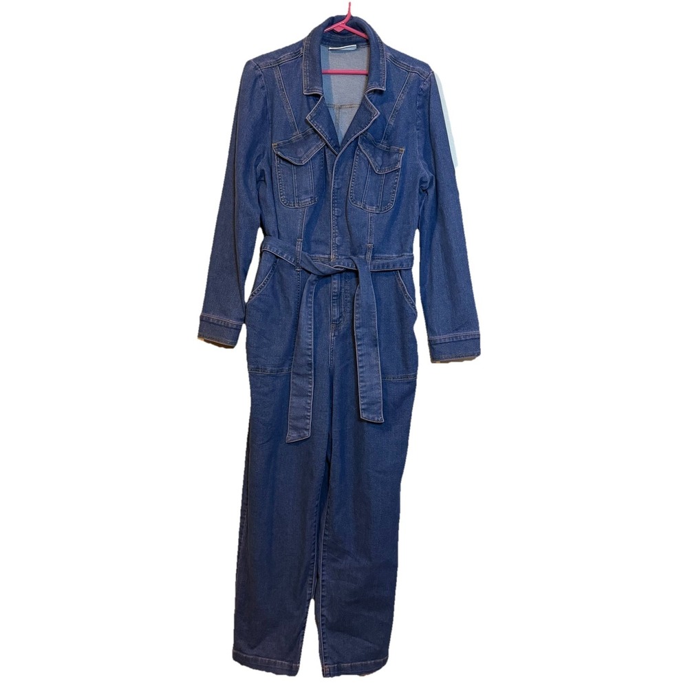 NWT Lane Bryant Coveralls Sz 14 Dark Blue Stretch Denim Pockets Jumpsuit Romper